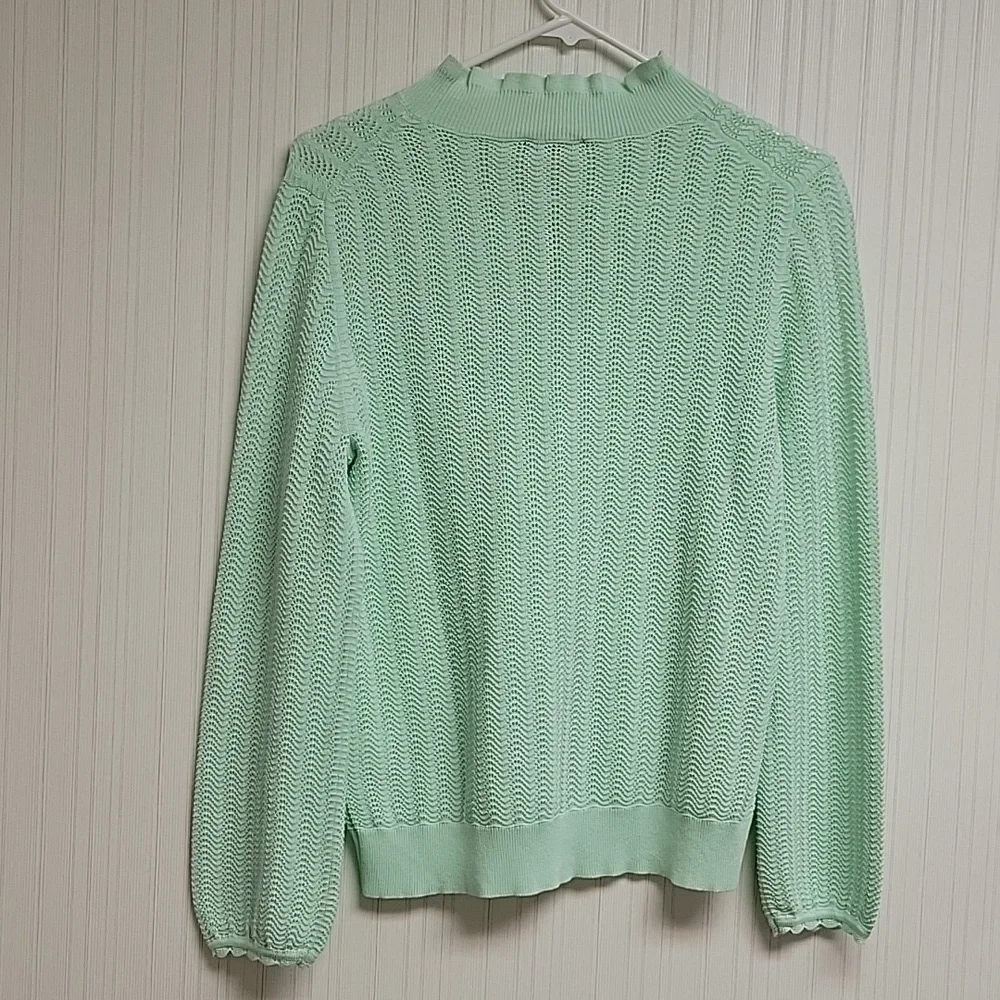 J Crew Mint Green Women's Pointelle Ruffle Neck Sweater Sz Small New Grandma